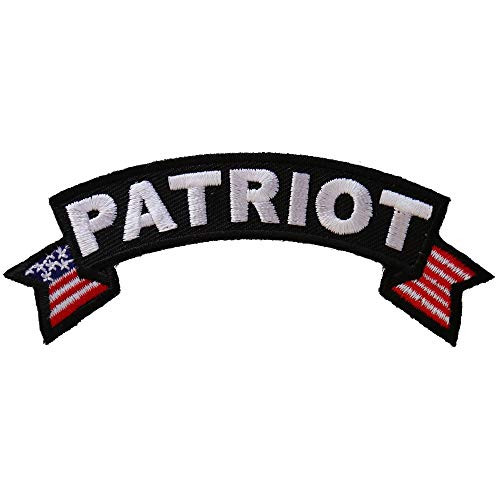 Patriot Rocker Patch with US Flag - 4x1.5 inch. Embroidered Iron on Patch