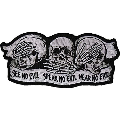 See No Evil Speak No Evil Hear No Evil Skull Patch - 4.5x2 inch