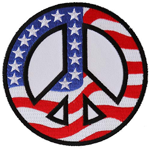 American Flag Peace Sign Patch - 4x4 inch - Embroidered Iron on Patch