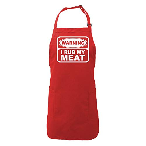 Warning I Rub My Meat Apron with 2 patch pockets in Red - One Size