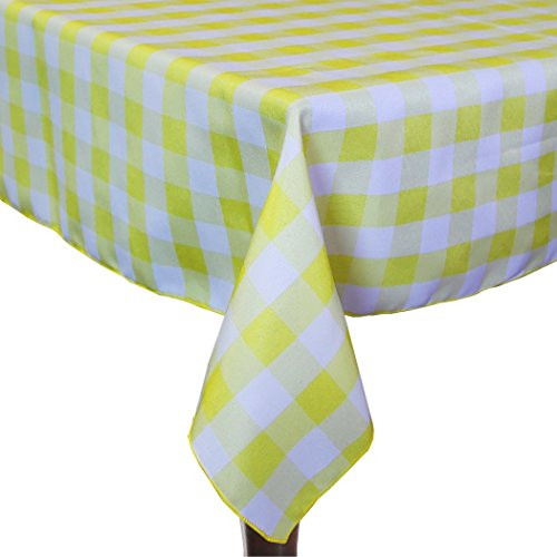 Ultimate Textile 48 x 52-Inch Rectangular Polyester Checkered Tablecloth Lemon and White