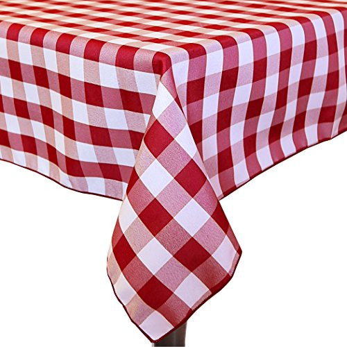 Ultimate Textile 60 x 60-Inch Square Polyester Checkered Tablecloth Red and White