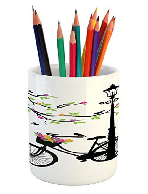 Ambesonne Nature Pencil Pen Holder Spring Tree Birds Bike Basket with Colorful Flowers Blossom European City Theme Printed Ceramic Pencil Pen Holder for Desk Office Accessory Multicolor Ambesonne Nature Pencil Pen Holder Spring Tree Birds Bike Basket with Colorful Flowers Blossom European City Theme Printed Ceramic Pencil Pen Holder for Desk Office Accessory Multicolor