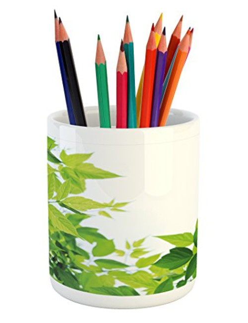 Ambesonne Plant Pencil Pen Holder  Photo of Fresh Leaves Spring Season Birth of Nature Happiness Ecology  Printed Ceramic Pencil Pen Holder for Desk Office Accessory  Apple Green Ambesonne Plant Pencil Pen Holder  Photo of Fresh Leaves Spring Season Birth of Nature Happiness Ecology  Printed Ceramic Pencil Pen Holder for Desk Office Accessory  Apple Green