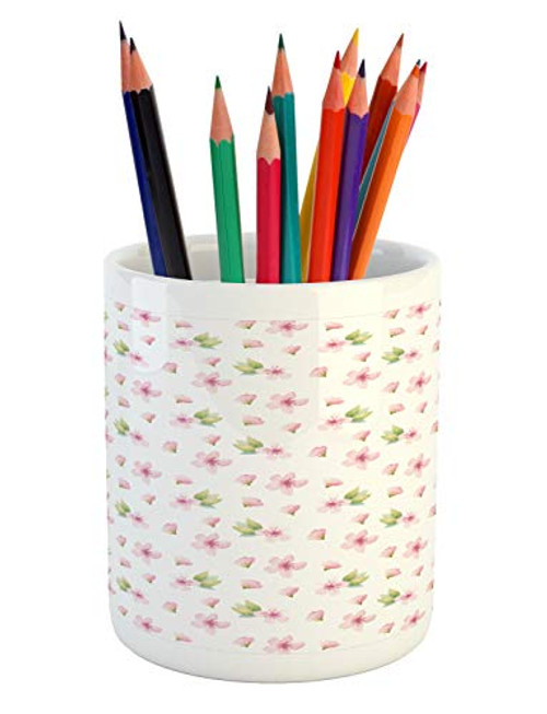 Ambesonne Cherry Blossom Pencil Pen Holder  Fresh Spring Meadow Fragrance Joy and Love Tender Season Flowers  Printed Ceramic Pencil Pen Holder for Desk Office Accessory  Pale Pink Green White Ambesonne Cherry Blossom Pencil Pen Holder  Fresh Spring Meadow Fragrance Joy and Love Tender Season Flowers  Printed Ceramic Pencil Pen Holder for Desk Office Accessory  Pale Pink Green White