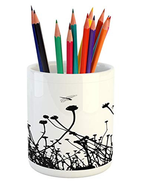 Ambesonne Black and White Pencil Pen Holder  Meadow Flowers and Dragonfly Silhouettes Spring Nature Illustration  Printed Ceramic Pencil Pen Holder for Desk Office Accessory  Black and White Ambesonne Black and White Pencil Pen Holder  Meadow Flowers and Dragonfly Silhouettes Spring Nature Illustration  Printed Ceramic Pencil Pen Holder for Desk Office Accessory  Black and White