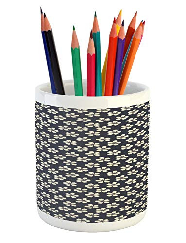 Ambesonne Floral Pencil Pen Holder  Cherry Flowers on Dark Blue Toned Background Blooming Spring Nature  Printed Ceramic Pencil Pen Holder for Desk Office Accessory  Dark Blue Grey Ivory