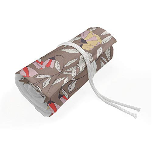 Ambesonne Nature Art Pencils Case Wrap Roll Holder  Monarch Butterflies Flying on Spring Leaves Romantic Wedding Freedom  Durable  and  Portable Canvas Pencil Organizer  72 Loops  Warm Taupe Blush Cream