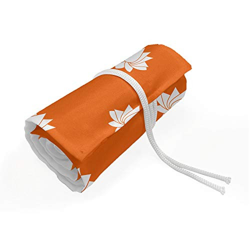 Ambesonne Orange and White Roll Up Pencil Holder  Japanese Lotus Flower Silhouettes Blossoming Spring Season Pattern  Painting Drawing Pencils Case for Artists Students  48 Loops  Orange White