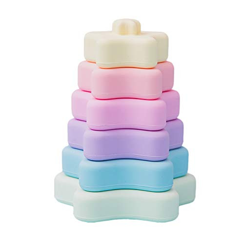 Promise Babe Silicone Stacking Toys Learning Montessori Game for Baby Soft Stacker Blocks  Star Shape