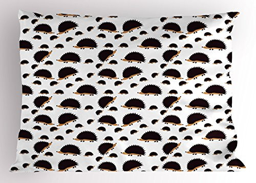 Ambesonne Hedgehog Pillow Sham  Disorderly Pattern with Repetitive Cartoon Porcupine Characters  Decorative Standard Queen Size Printed Pillowcase  30 inch  X 20 inch   Seal Brown Pale Brown White
