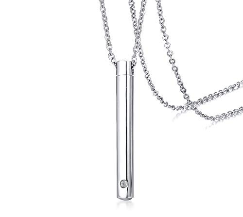 XUANPAI Stainless Steel Bar Urn Pendant Necklace for Ashes Exquisite Cremation Jewelry Keepsakes with Cubic Zirconia XUANPAI Stainless Steel Bar Urn Pendant Necklace for Ashes Exquisite Cremation Jewelry Keepsakes with Cubic Zirconia