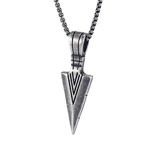 PAURO Men s Stainless Steel Jewelry Spearhead Indian Arrowhead Pendant Spear Point Arrow Necklace Ancient Silver with Chain PAURO Men s Stainless Steel Jewelry Spearhead Indian Arrowhead Pendant Spear Point Arrow Necklace Ancient Silver with Chain