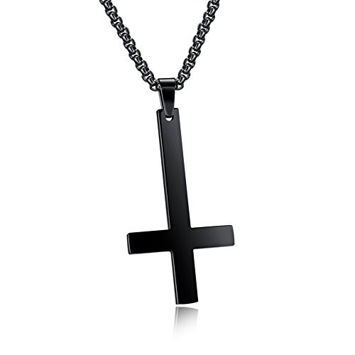 PAURO Men s Stainless Steel Black Inverted Cross Necklace Upside Down Pendant Charm with 22 Inches Chain PAURO Men s Stainless Steel Black Inverted Cross Necklace Upside Down Pendant Charm with 22 Inches Chain