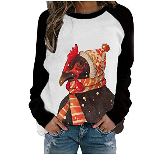 POTO Pullover Tops for Women Cute Graphic Sweatshirts Casual Long Sleeve Patchwork Solid Color Blouses Shirts Sweaters