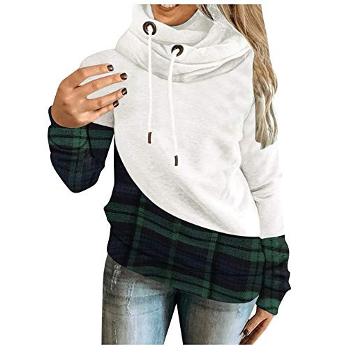 POTO Women s Long Sleeve Sweatshirt Plaid Patchwork Lightweight Hoodie Jackets Cowl Neck Fashion Tunic Pullover Sweaters Green