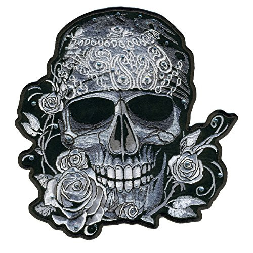 Hot Leathers Bandana Skull Patch with Rhinestones  Multicolor  4 inch  Width x 4 inch  Height