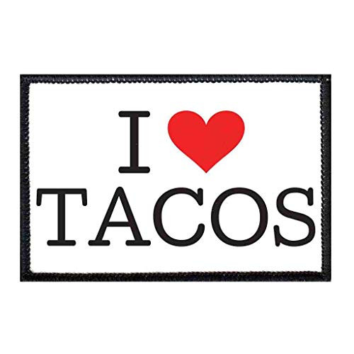 I Love Tacos Typewriter Morale Patch   Hook and Loop Attach for Hats  Jeans  Vest  Coat   2x3 in   by Pull Patch