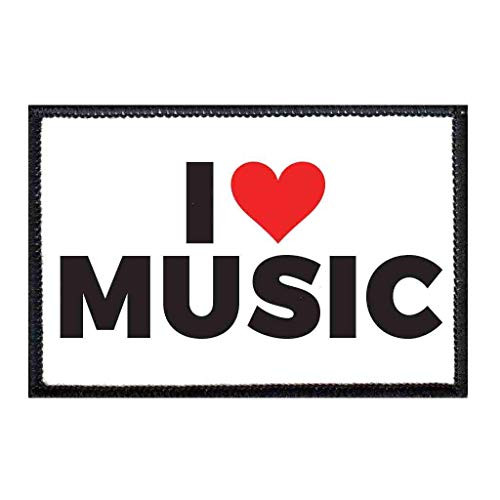 I Love Music Bold Morale Patch   Hook and Loop Attach for Hats  Jeans  Vest  Coat   2x3 in   by Pull Patch