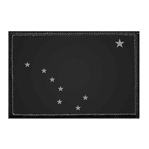 Alaska State Flag - Black and White Morale Patch   Hook and Loop Attach for Hats  Jeans  Vest  Coat   2x3 in   by Pull Patch