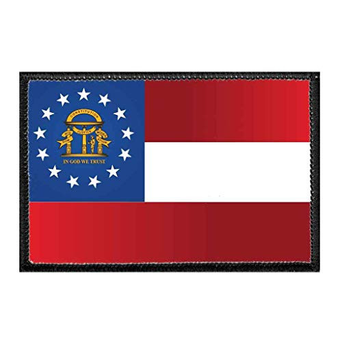 Georgia State Flag - Color Morale Patch   Hook and Loop Attach for Hats  Jeans  Vest  Coat   2x3 in   by Pull Patch