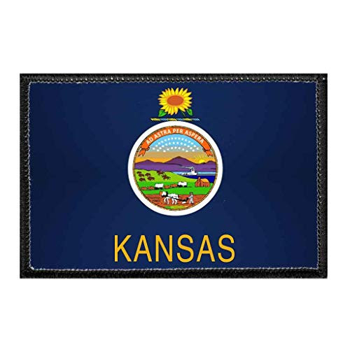 Kansas State Flag - Color Morale Patch   Hook and Loop Attach for Hats  Jeans  Vest  Coat   2x3 in   by Pull Patch