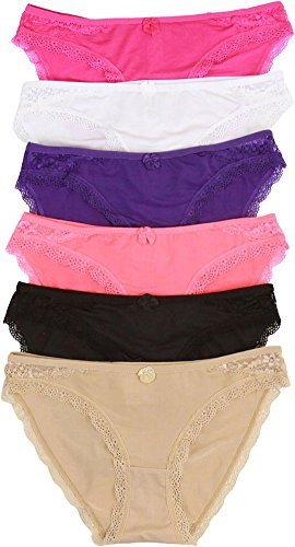 ToBeInStyle Women s Pack of 6 Lacy Poly Bikini Panties Size  Large