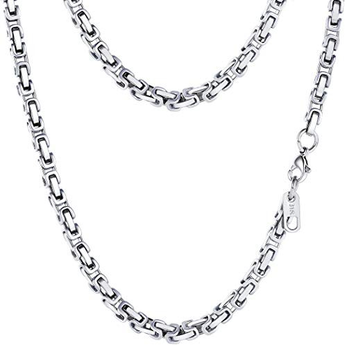 4MM Stainless Steel Necklace for Men Jewelry Byzantine Chain Link Silver Tone 24 Inches 4MM Stainless Steel Necklace for Men Jewelry Byzantine Chain Link Silver Tone 24 Inches