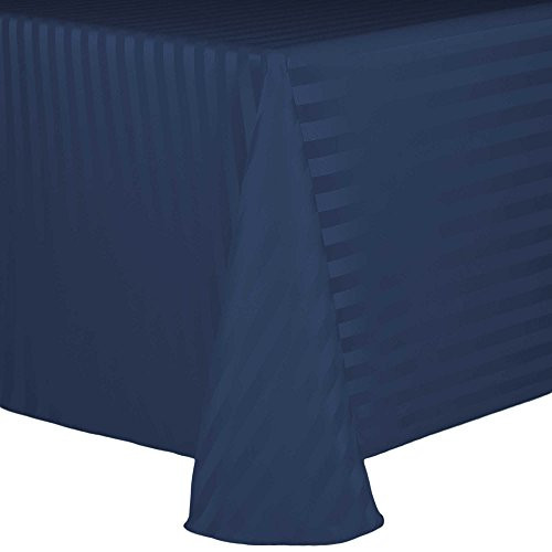 Ultimate Textile Satin-Stripe 60 x 84-Inch Oval Tablecloth Lagoon Blue