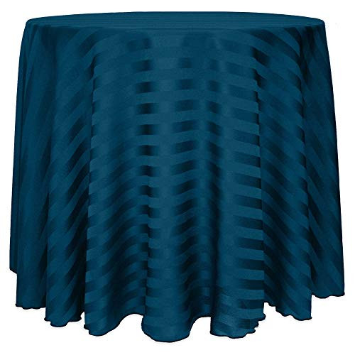 Ultimate Textile Satin-Stripe 84-Inch Round Tablecloth Lagoon Blue
