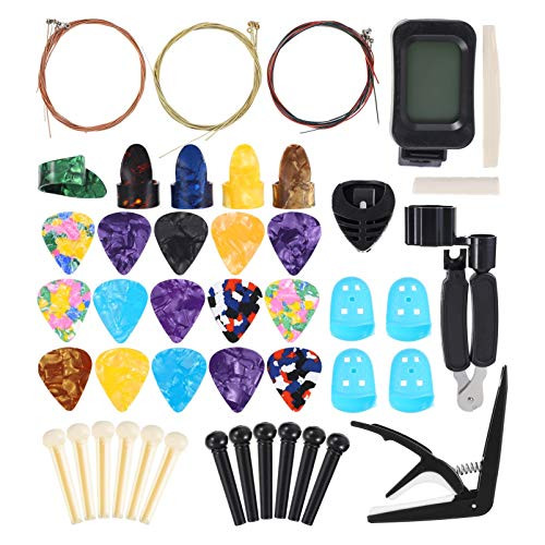 EXCEART 60pcs Guitar Strings Changing Kit Guitar Strings Guitar Tuner Picks Capo Pins Guitar String Cutter and Winder for Beginner