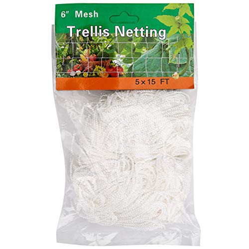 BetyBedy 5 x 15FT Trellis Netting  Heavy-Duty Polyester Plant Trellis Netting  Square Mesh Net for Climbing Plant  Fruits  Vegetables  Vines  Grow Tents  1 Pack  White