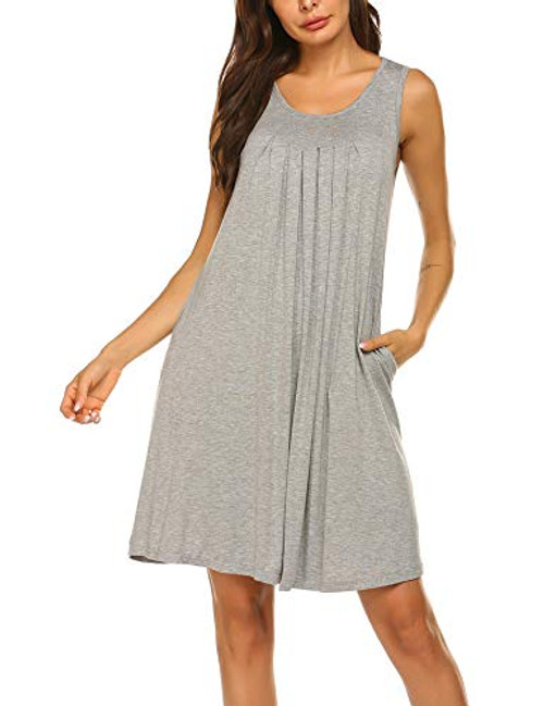 HOTOUCH Nightgowns Womens Cotton Night Shirts Sleeveless Sleep Dress Grey L