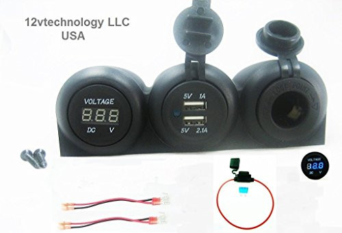 Triple Housing w  3.1 Amp USB Charger  Plus Blue Voltmeter  Plus12V Socket Panel Outlet  fs15 QCN CR CVB CU CMB3 2sq