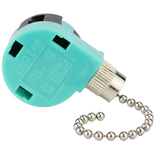 Ceiling Fan Switch ZE-268S6 3 Speed 4 Wire Zing Ear For Ceiling Light Fans Lamps and Wall Lights Pull Chain Switch Replacement On-Off with Nickel Pull Chain 1 Pack