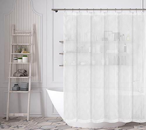 Home Maison Zoe Embroidered Linen Textured Mildew Resistant Fabric Shower Curtain Liner for Bathroom Waterproof | Water Repellent & Antibacterial - Assorted Colors 72 X 72 Inch White
