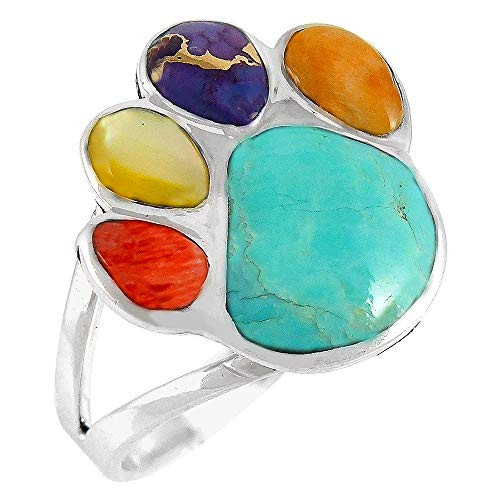 Dog Paw Sterling Silver 925 Genuine Spiny Turquoise Ring  Multi-Gemstones  11