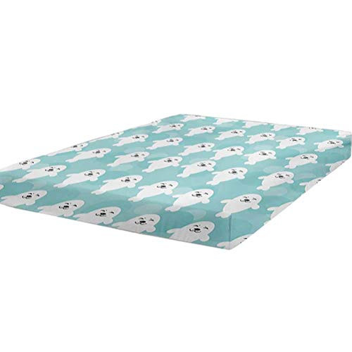 LCGGDB Sea Animals Bedding Fitted Sheet Twin Size Baby Seals with Cute Faces Children Smiling Cheerful Kids Theme Stain Resistant Deep Pocket Bed Sheet Turquoise White Pale Blue