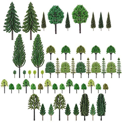 YARNOW 55pcs Miniature Pine Tree Plastic Model Trees Fake Craft Trees for Micro Landscape Dollhouse Fairy Garden Plant Decoration  Mixed Style