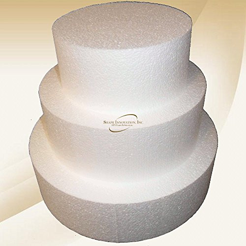 Shape Innovation - Round 3 inch  Cake Dummy set - Set Of 3  Each 3 inch  High By 6 inch   8 inch    and  10 inch  Round. High quality EPS foam. Perfect for wedding cakes  birthday cakes  display cakes  anniversary cakes.
