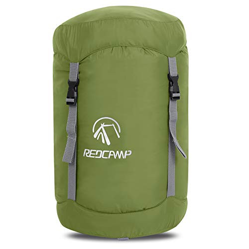 REDCAMP Nylon Compression Stuff Sack  Ultralight Sleeping Bag Compression Sack Great for Camping  Hiking  Backpacking  Army Green M
