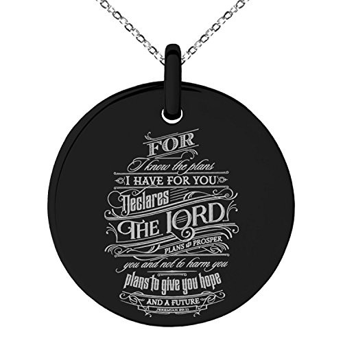 Tioneer Black Stainless Steel Hope  and  Future Jeremiah 29 11 Small Medallion Circle Charm Pendant Necklace