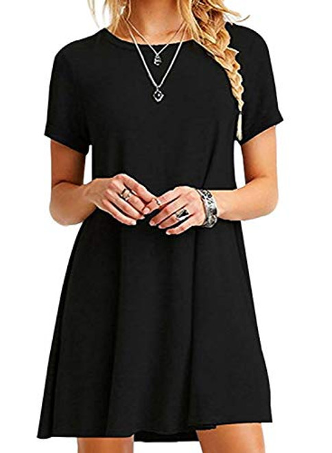 OMZIN Women s Casual Loose Short Sleeve Sundress Simple Swing Beach Dress Black 3XL OMZIN Women s Casual Loose Short Sleeve Sundress Simple Swing Beach Dress Black 3XL