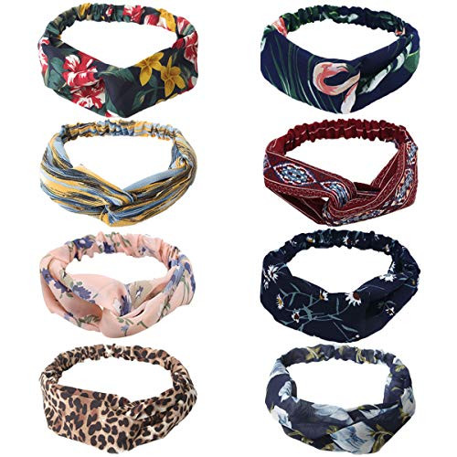 8 Pack Women Headbands with Twist Knot Boho Flower Print Criss Cross Elastic Hair Band Accessories 8 Pack Women Headbands with Twist Knot Boho Flower Print Criss Cross Elastic Hair Band Accessories