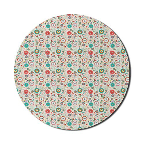 Ambesonne Floral Mouse Pad for Computers  Scandinavian Inspired Art Flowers Colorful Spring Season Blossoming Print  Round Non-Slip Thick Rubber Modern Gaming Mousepad  8 inch  Round  Eggshell Multicolor
