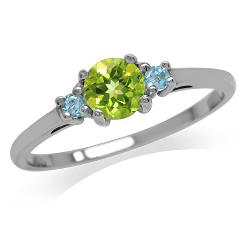 Silvershake Petite Natural Peridot and Swiss Blue Topaz White Gold Plated 925 Sterling Silver Ring Size 6.5