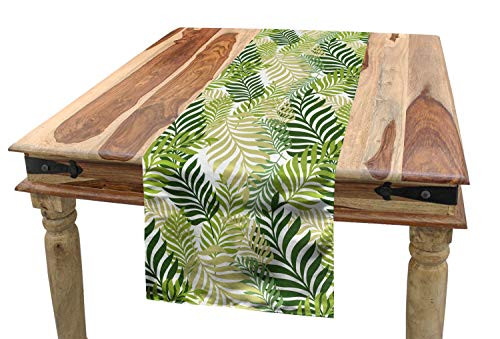 Ambesonne Leaf Table Runner  Tropic Exotic Palm Tree Leaves Natural Botanical Spring Summer Contemporary Graphic  Dining Room Kitchen Rectangular Runner  16 inch  X 72 inch   Green Ecru