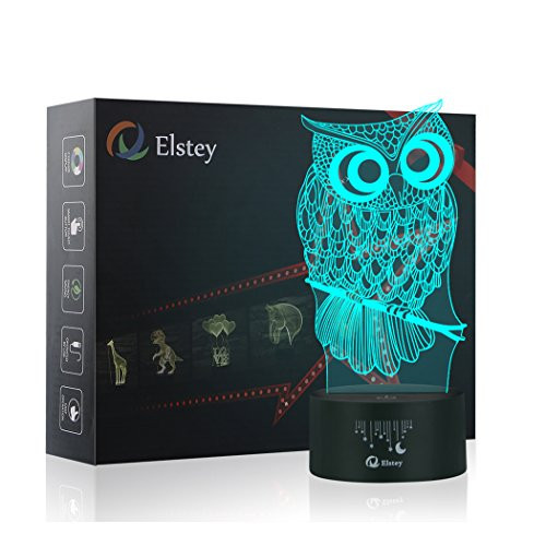 Owl 3D Illusion Lamp, Elstey 7 Color Changing Touch Table Desk LED Night Light Great Kids Gifts Home Decoration