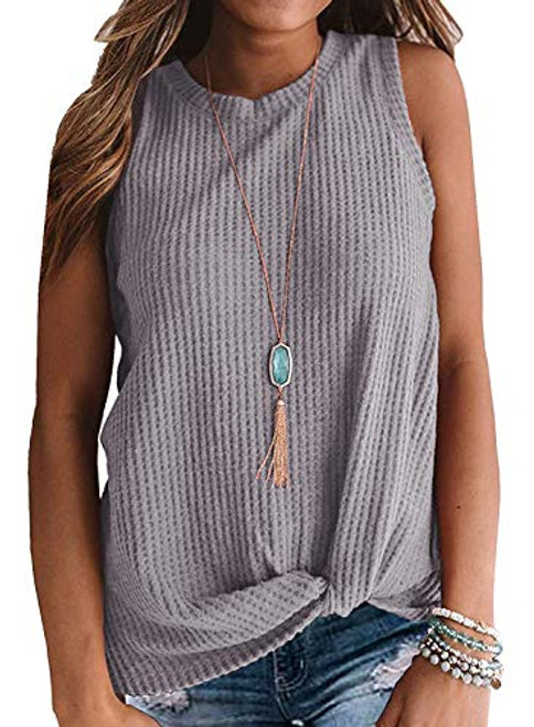 SAMPEEL Tank Tops Women Casual Shirts Summer Clothes Boho Twist Knot Flowy Grey M