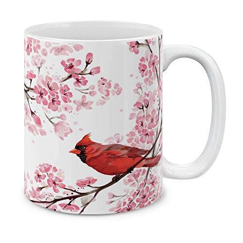 MUGBREW Red Cardinal Birds In Spring Ceramic Coffee Mug Tea Cup  11 OZ